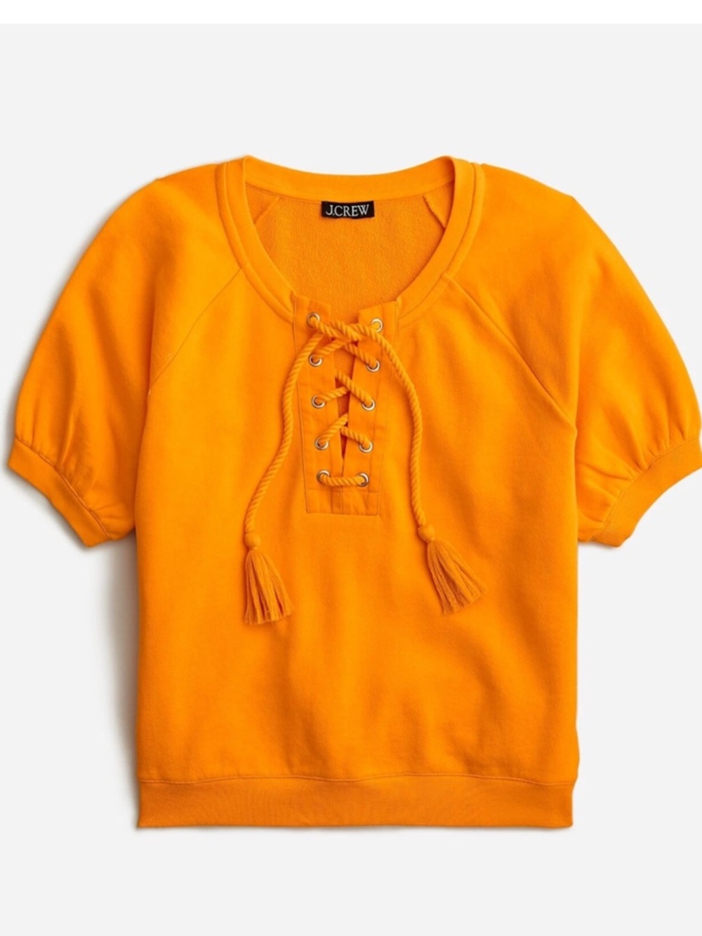 NWT J. Crew University Terry Tassel Lace-Up Top Orange Generous XS